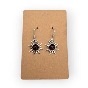 Amber Glass Sunburst Drop Earrings - Boho Celestial